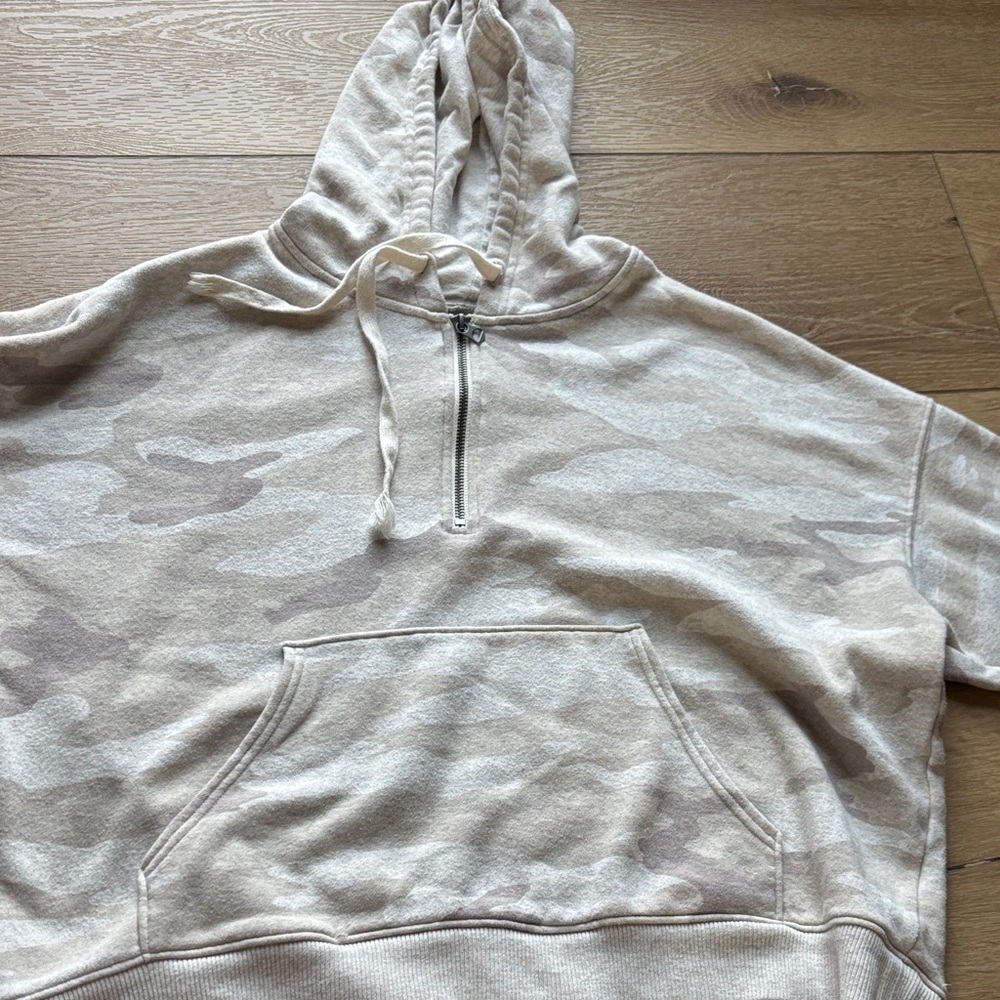 American Eagle Outfitters Beige Camo Zip-Up Sweater